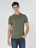 Slim Fit Polo Yaka Erkek Açık Haki Polo Kısa Kol