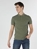 Slim Fit Polo Yaka Erkek Açık Haki Polo Kısa Kol