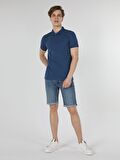 Slim Fit Polo Yaka Erkek İndigo Polo Kısa Kol