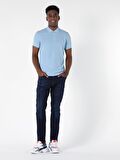 Regular Fit Polo Yaka Erkek Mavi Polo Kısa Kol