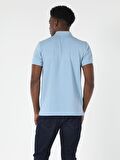 Regular Fit Polo Yaka Erkek Mavi Polo Kısa Kol