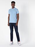 Regular Fit Polo Yaka Erkek Mavi Polo Kısa Kol