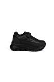 Unisex Çocuk Siyah Bağcıklı Cırtlı Sneaker Rahat Spor Ayakkabı