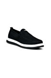 Erkek Siyah Beyaz Çok Hafif Triko Bağcıksız Esnek Hafif Günlük Casual Sneaker Spor Ayakkabı