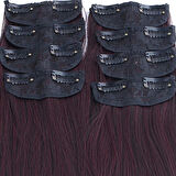 Kanekalon Fiber  Sentetik Kabartılmış Dalgalı 8 Parça Saç Çıt Çıt  / Koyu Kızıl /  (CLZ175)