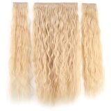 Kanekalon Fiber  Sentetik Kabartılmış Dalgalı Yarım Ay + 2 Yan Saç Çıt Çıt  / Balköpüğü Beyaz Platin Röfleli /  (CLZ175)