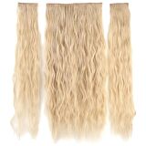 Kanekalon Fiber  Sentetik Kabartılmış Dalgalı Yarım Ay + 2 Yan Saç Çıt Çıt  / Kumral Beyaz Platin Röfleli /  (CLZ175)