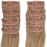 Kanekalon Fiber  Sentetik Düz 8 Parça Saç Çıt Çıt  / Karamel Platin Röfleli /  (CLZ175)