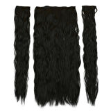 Kanekalon Fiber  Sentetik Kabartılmış Dalgalı Yarım Ay + 2 Yan Saç Çıt Çıt  / Siyah /  (CLZ175)