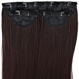 Kanekalon Fiber  Sentetik Düz Yarım Ay + 2 Yan Saç Çıt Çıt  / Koyu Kahve /  (CLZ175)