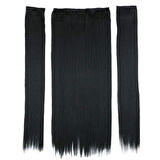 Kanekalon Fiber  Sentetik Düz Yarım Ay + 2 Yan Saç Çıt Çıt  / Siyah /  (CLZ175)