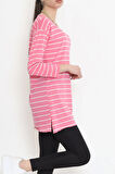 CLZ275 Çizgili Tunik Pembe