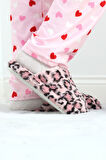 Leopar Desenli Peluş Terlik Pembe