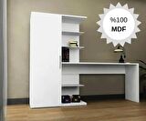 MDF Narin Raflı Dolaplı Çalışma Masası BEYAZ (DOLAP SOLDA)