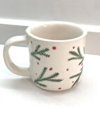 El Yapımı Seramik Mug Kupa - Çam Ağacı Desenli Yılbaşı