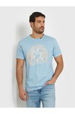 GUESS Erkek Açık Mavi Baskılı Bisiklet Yaka Pamuklu Kısa Kollu T-Shirt M4GI22K8FQ4