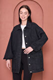 Oversize Rahat Kalıp Siyah Kot Ceket – Modestia