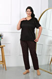 Giyim Kadın Büyük Beden Kısa Kol Penye Pijama Takımı Siyah