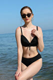 Giyim Kadın İçi Boş Fiyonklu Kaplı Siyah Alt Üst Bikini Takım