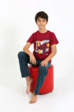Giyim Erkek Çocuk Kısa Kol Penye Pijama Takım Bordo