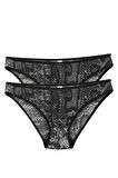 Giyim Kadın Siyah Yılan Desenli 2'li Slip
