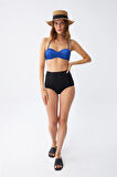 Giyim Kadın Straplez Mavi Yüksek Bel Bikini Takımı