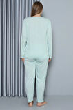 Giyim Kadın Büyük Beden Penye Uzun Kol Pijama Takım Su Yeşili