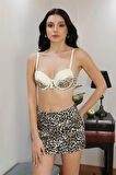 Giyim Kadın Destekli Balenli Leopar Desenli Sütyen Ekru