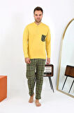 Giyim Erkek Uzun Kol Penye Sarı Pijama Takımı