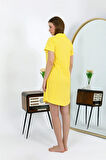 Giyim Kadın Pamuk Penye Kısa Kol Düğmeli Sarı Tunik Gecelik