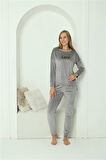 Giyim Kadın Kadife Gri Pijama Takım