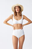 Giyim Kadın Basic Beyaz Pedli Yüksek Bel Bikini Takımı