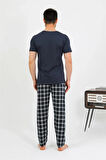 Giyim Erkek Pamuk Kısa Kol Pijama Takım Lacivert