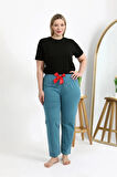 Giyim Kadın Pamuklu Büyük Beden Alt Pijama Petrol