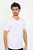 Giyim Erkek V Yaka Beyaz Penye Atlet