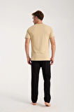 Giyim Erkek Ten Rengi Kısa Kol Pijama Takımı