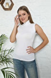 Giyim kadin Sıfır Kol Yarım Balıkçı Yaka Body Beyaz