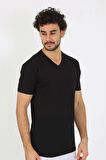 Giyim Erkek V Yaka Siyah Penye Atlet