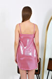 Giyim İp Askılı Micro Kumaş Kısa Parlak Gecelik Ev Giyim Pembe