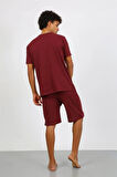 Giyim Erkek Pamuk Lakost Alt Üst Kaprili Pijama Takım Bordo