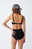 Giyim Kadın Siyah Pedli Kare Yaka Yüksek Bel Bikini Takımı