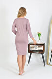 Giyim Pamuk Ev Elbisesi Tunik Gecelik Pudra