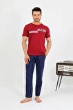 Giyim Erkek Pamuk Kısa Kol Pijama Takım Bordo