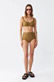 Giyim Kadın Basic Hardal Pedli Yüksek Bel Bikini Takımı