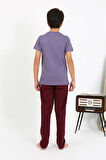 Giyim Erkek Çocuk Kısa Kol Penye Pijama Takım Mor