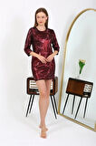 Giyim Kadın Micro Kumaş Mini Parlak Elbise Bordo