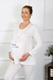 Giyim Kadın Uzun Kol Hamile Lohusa Pijama Takımı Ekru