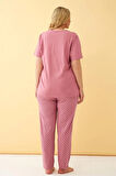 Giyim Kadın Somon Go Getter Yazılı Büyük Beden Pijama Takımı