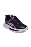 Alessio 010-25 Simli Maskotlu Kız Çocuk Sneaker Siyah Lila 26-30