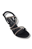 Erbay 093-25 Saten Şeffaf Topuk Taşlı Anatomik Kadın Sandalet